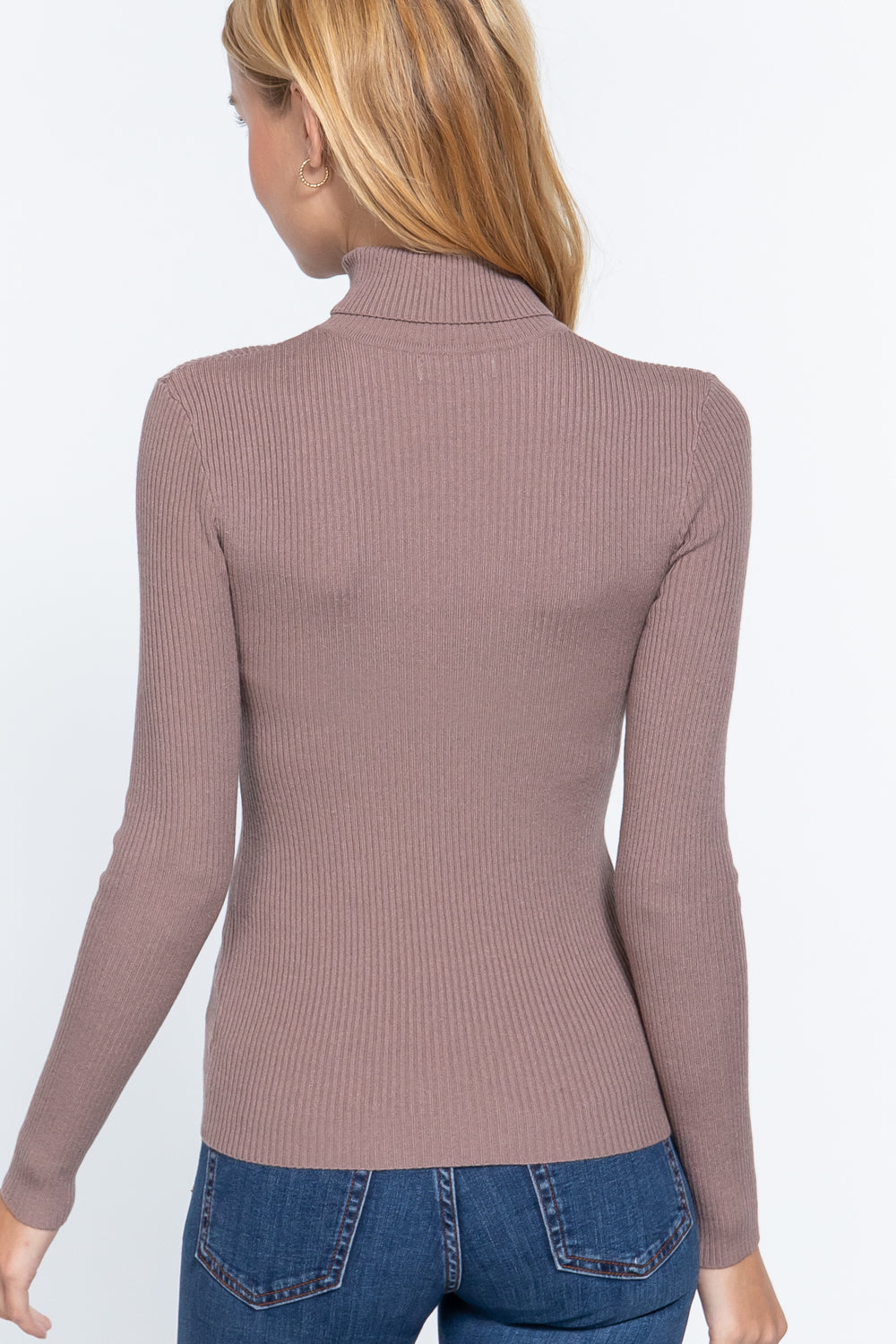 Women's Long Sleeve Turtle Neck Fitted Viscose Ribbed Sweater Cardigan