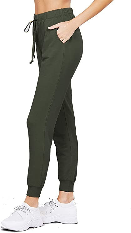 Khanomak Plain Long Drawstring Waist Front Pockets French Terry Joggers1