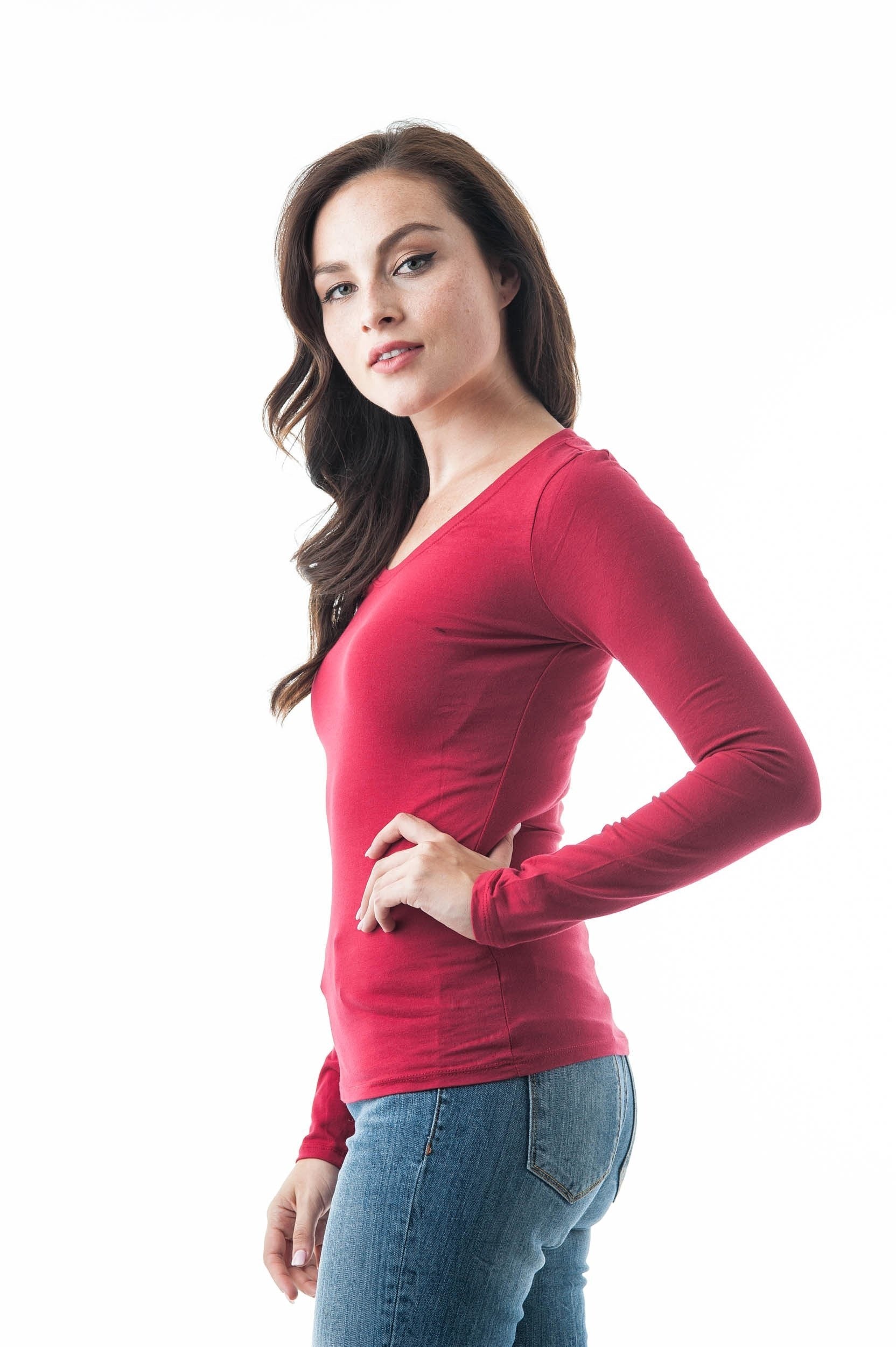 Khanomak Plain Casual Scoop Neck Long Sleeve Tee T-Shirt