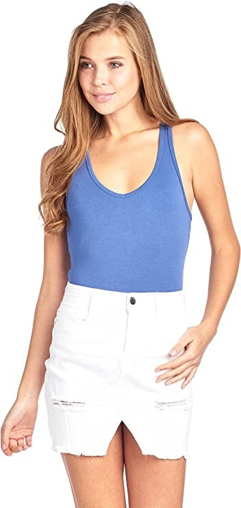 Sleeveless V Neck Solid Racer Back Snap Bottom Bodysuit