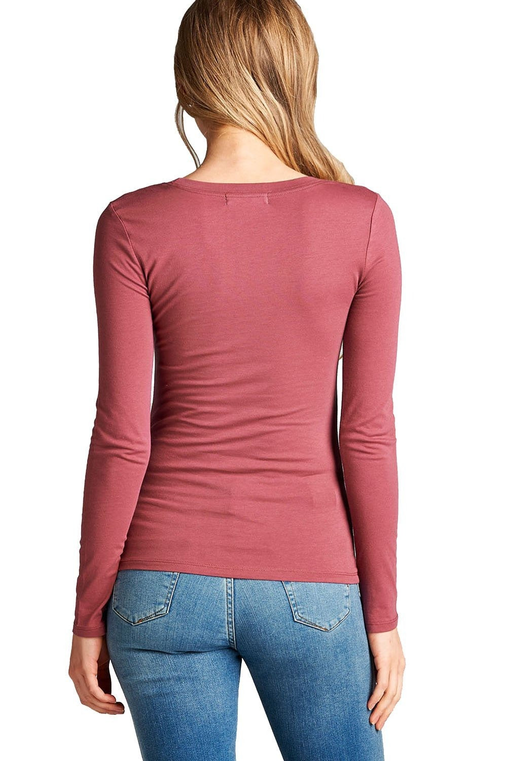 Khanomak Plain Casual Scoop Neck Long Sleeve Tee T-Shirt
