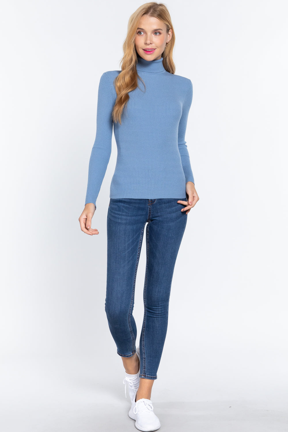 Women's Long Sleeve Turtle Neck Fitted Viscose Ribbed Sweater Cardigan