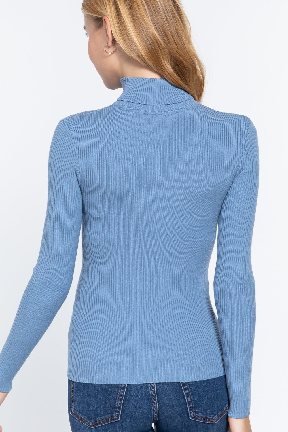Women's Long Sleeve Turtle Neck Fitted Viscose Ribbed Sweater Cardigan