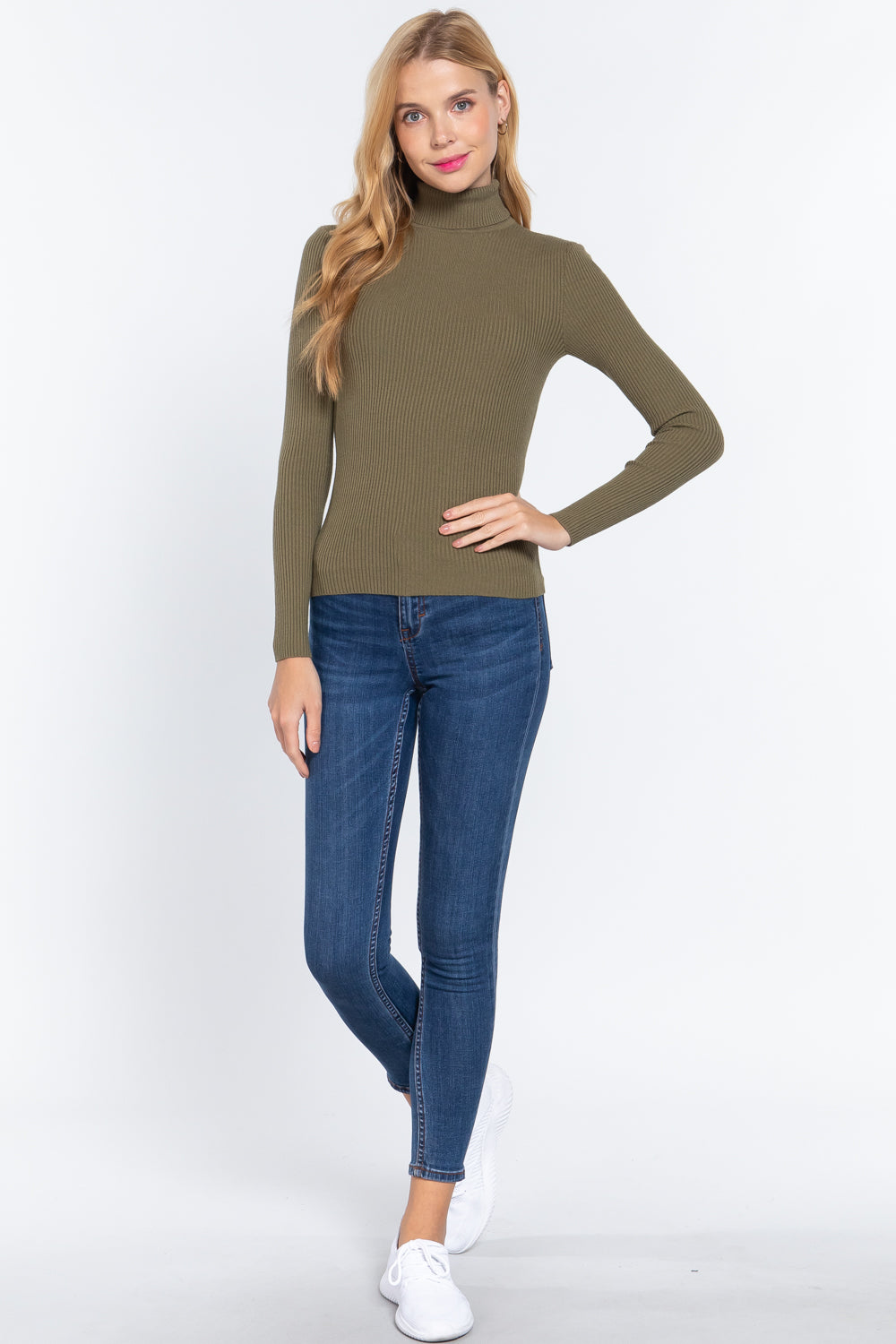 Women's Long Sleeve Turtle Neck Fitted Viscose Ribbed Sweater Cardigan
