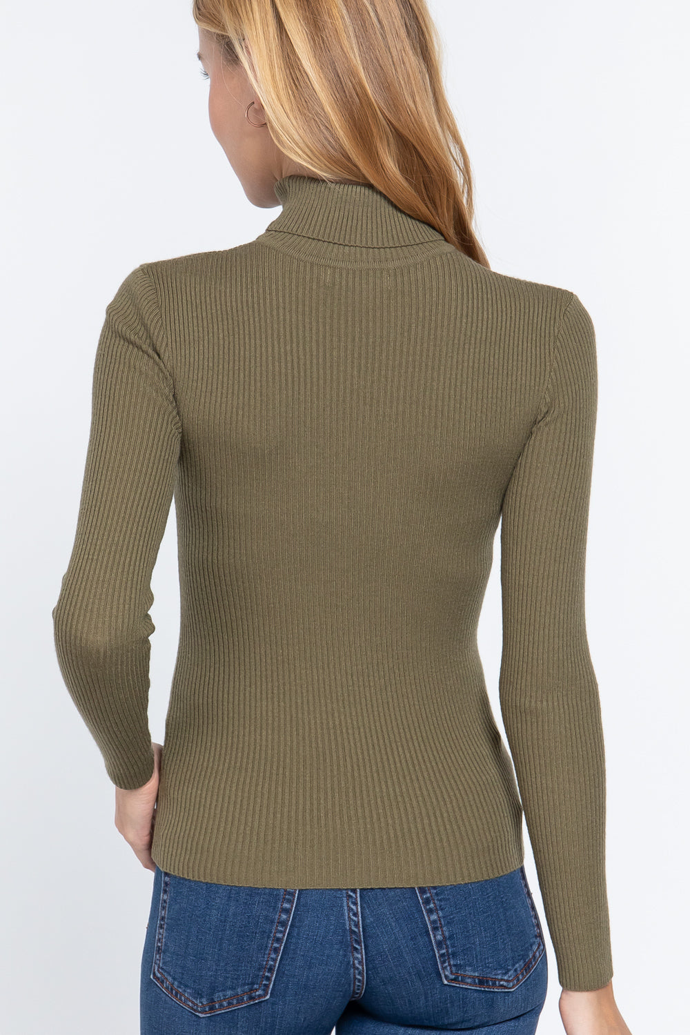 Women's Long Sleeve Turtle Neck Fitted Viscose Ribbed Sweater Cardigan