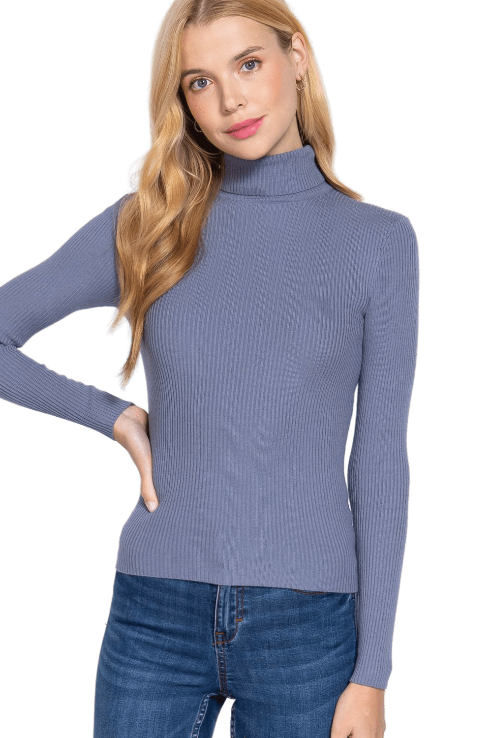 Women's Long Sleeve Turtle Neck Fitted Viscose Ribbed Sweater Cardigan