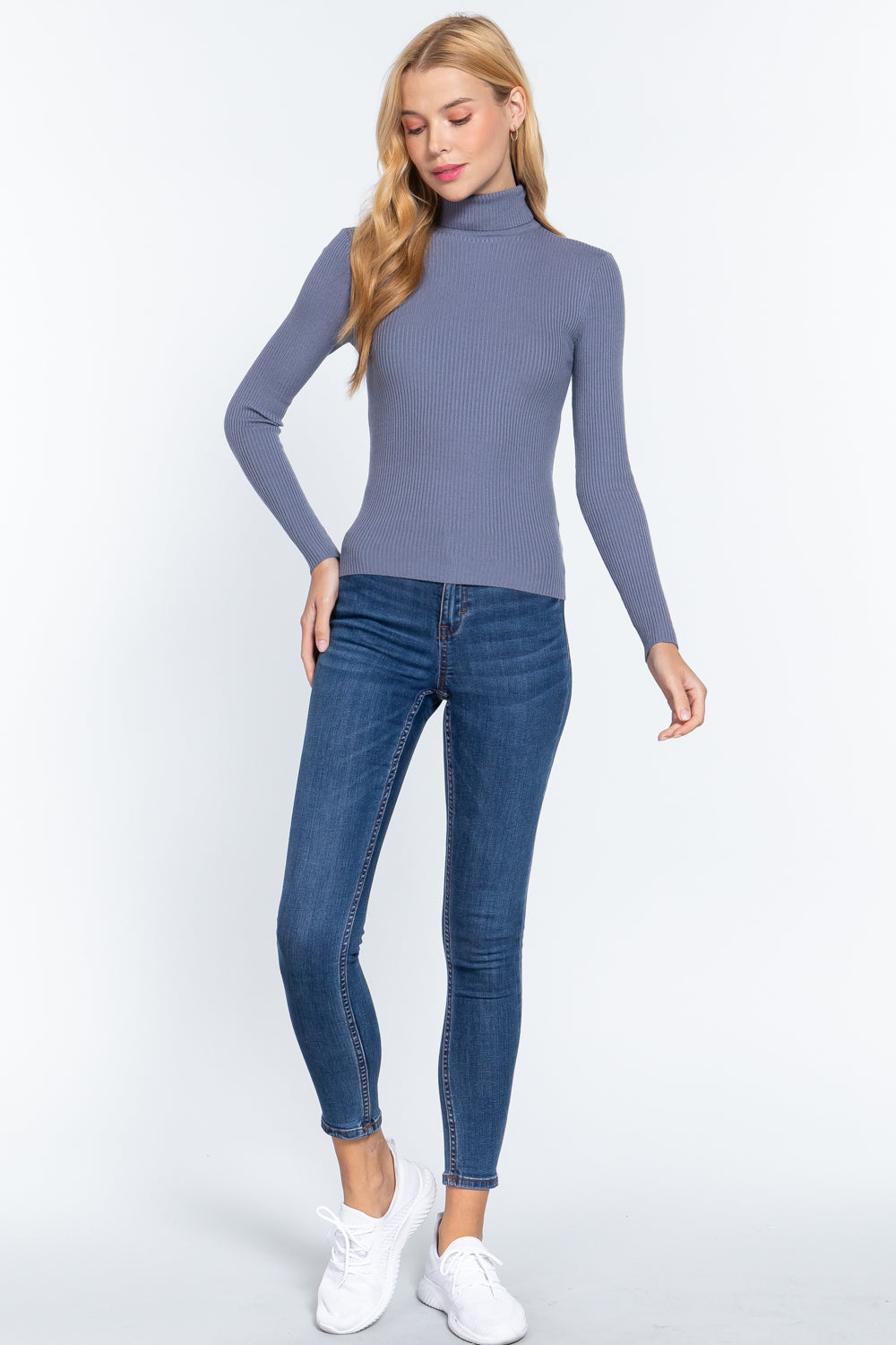Women's Long Sleeve Turtle Neck Fitted Viscose Ribbed Sweater Cardigan