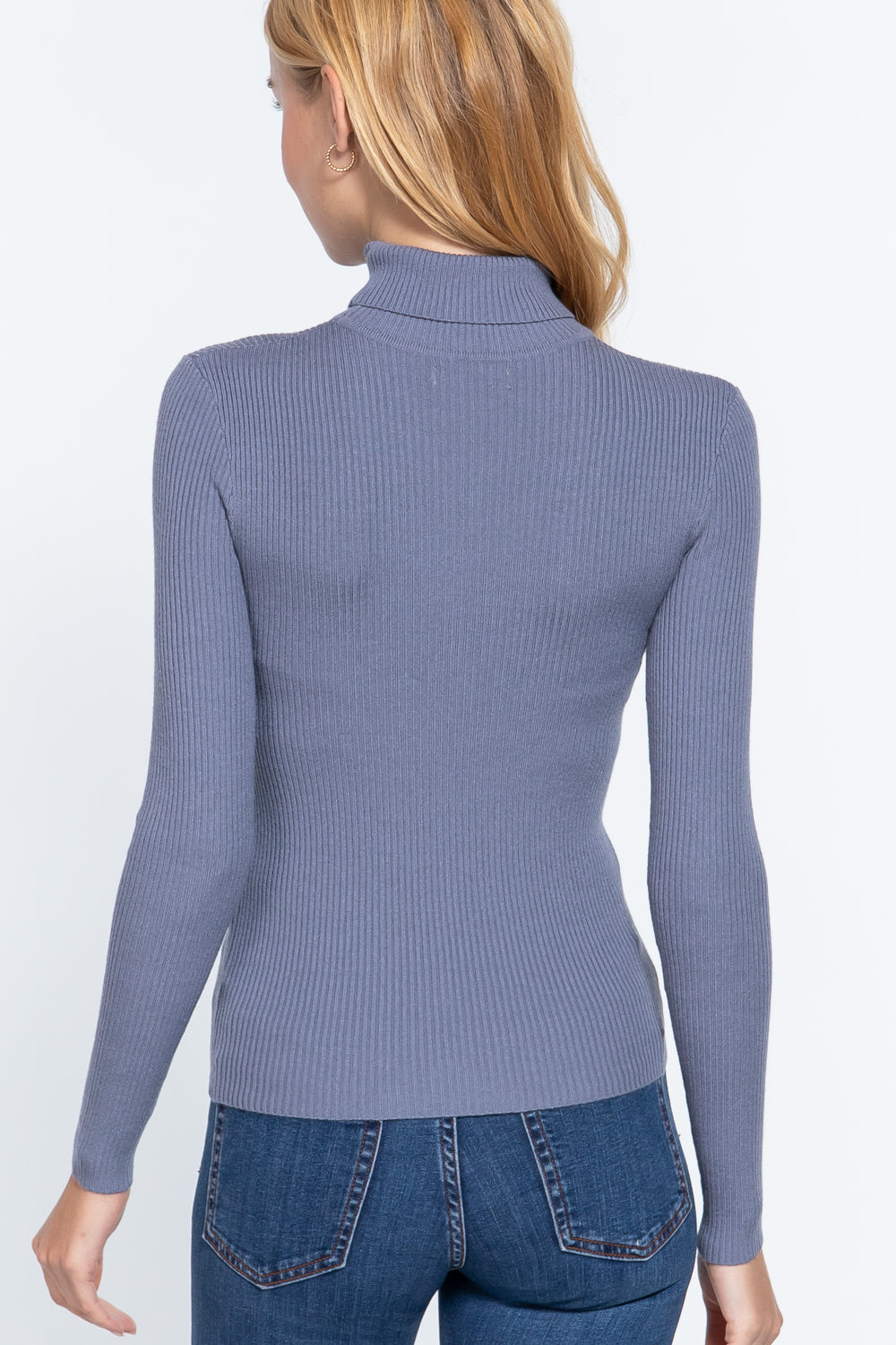 Women's Long Sleeve Turtle Neck Fitted Viscose Ribbed Sweater Cardigan