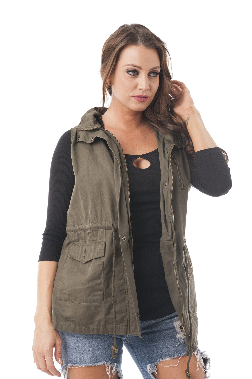 Sleeveless Anorak Vest Hoodie Jacket Plus size