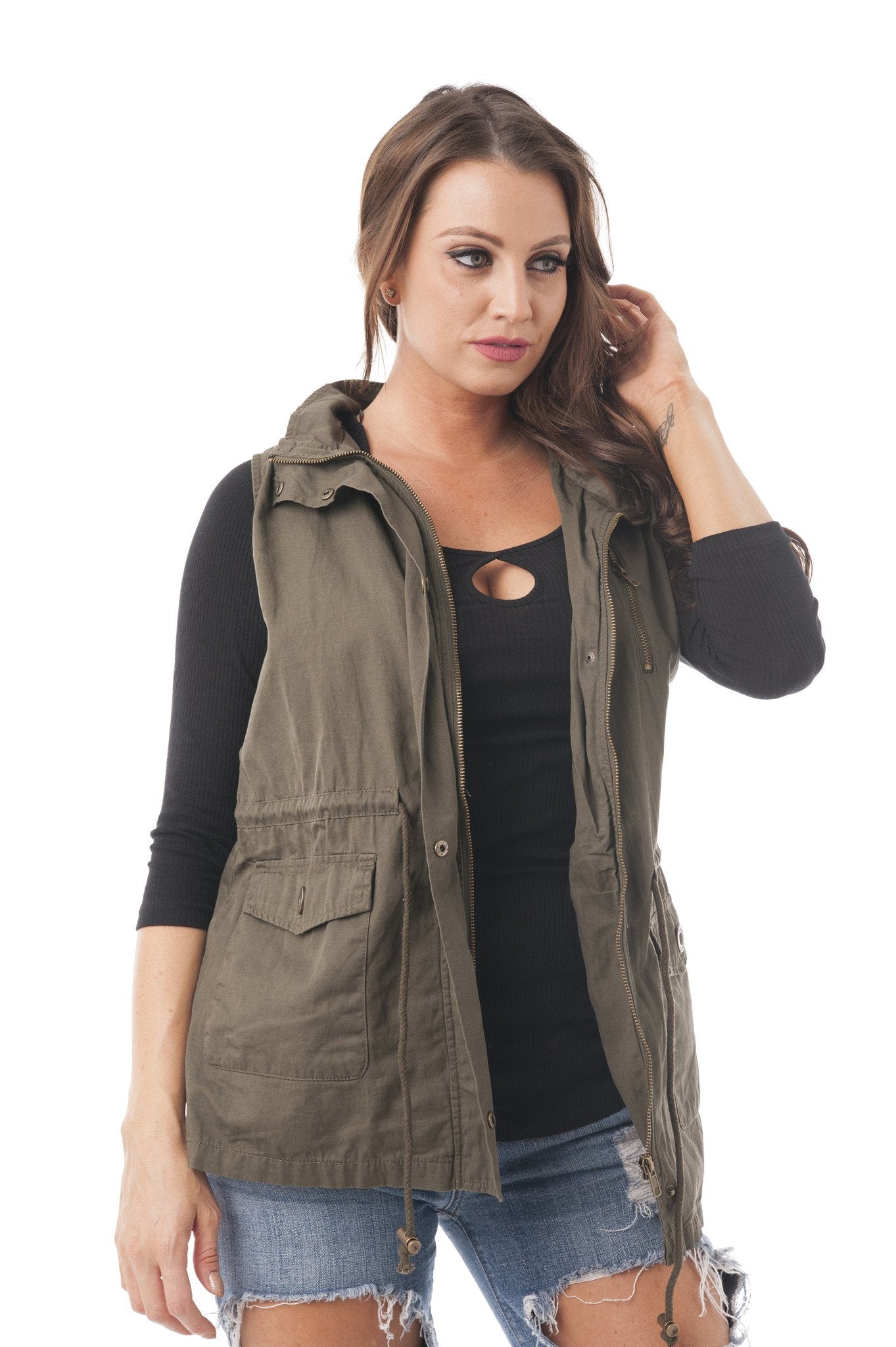 Sleeveless Anorak Vest Hoodie Jacket Plus size