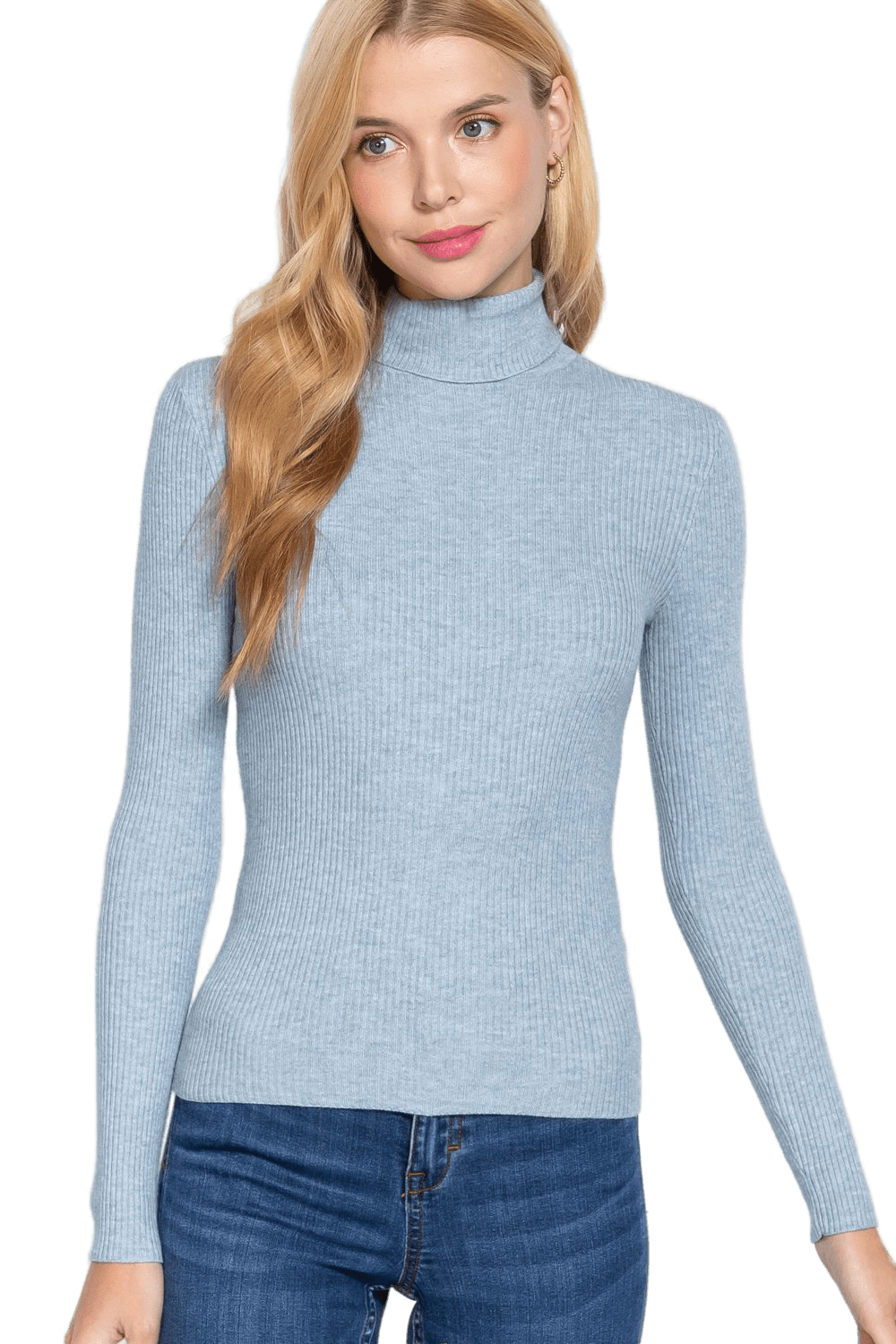 Women's Long Sleeve Turtle Neck Fitted Viscose Ribbed Sweater Cardigan