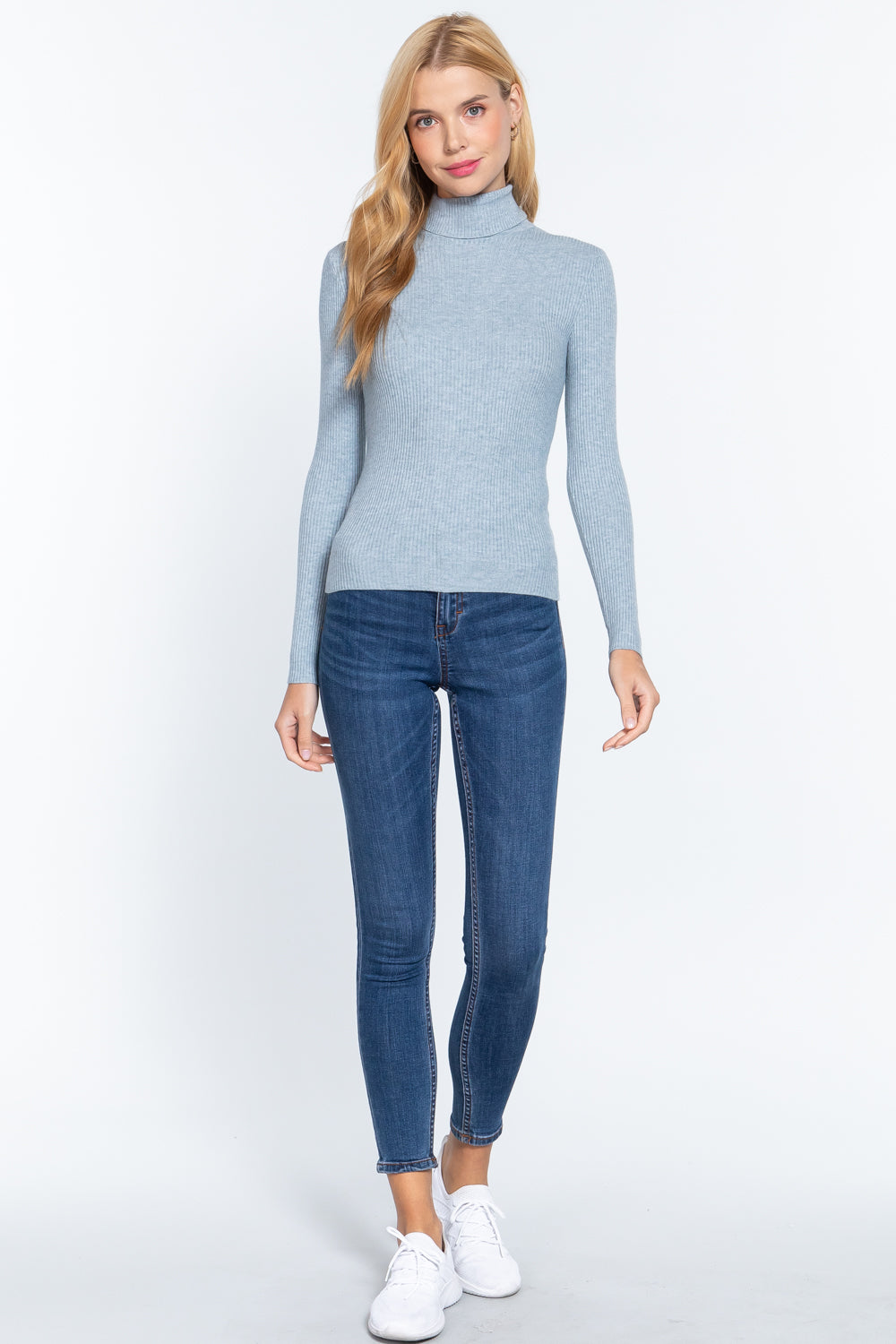 Women's Long Sleeve Turtle Neck Fitted Viscose Ribbed Sweater Cardigan