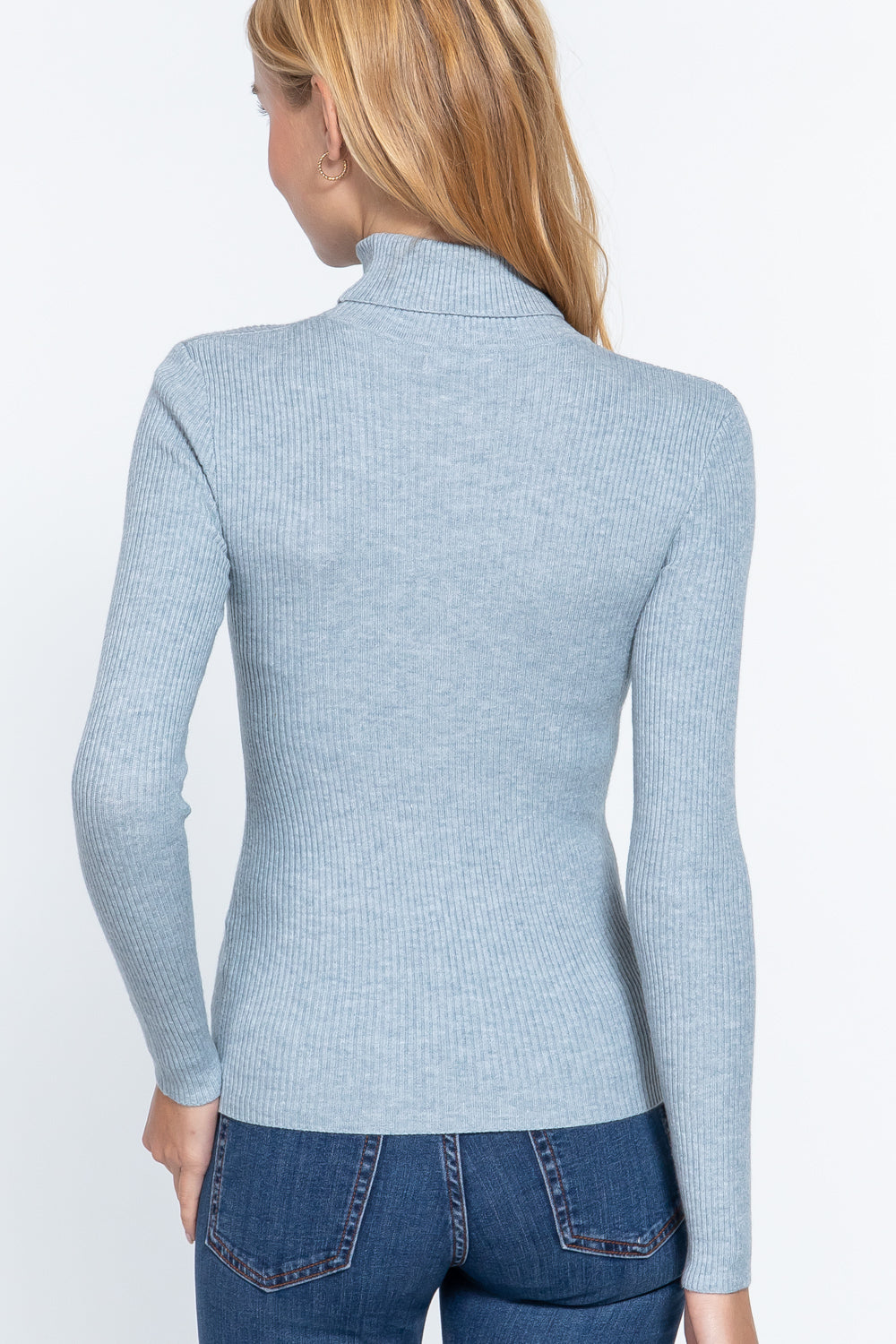 Women's Long Sleeve Turtle Neck Fitted Viscose Ribbed Sweater Cardigan