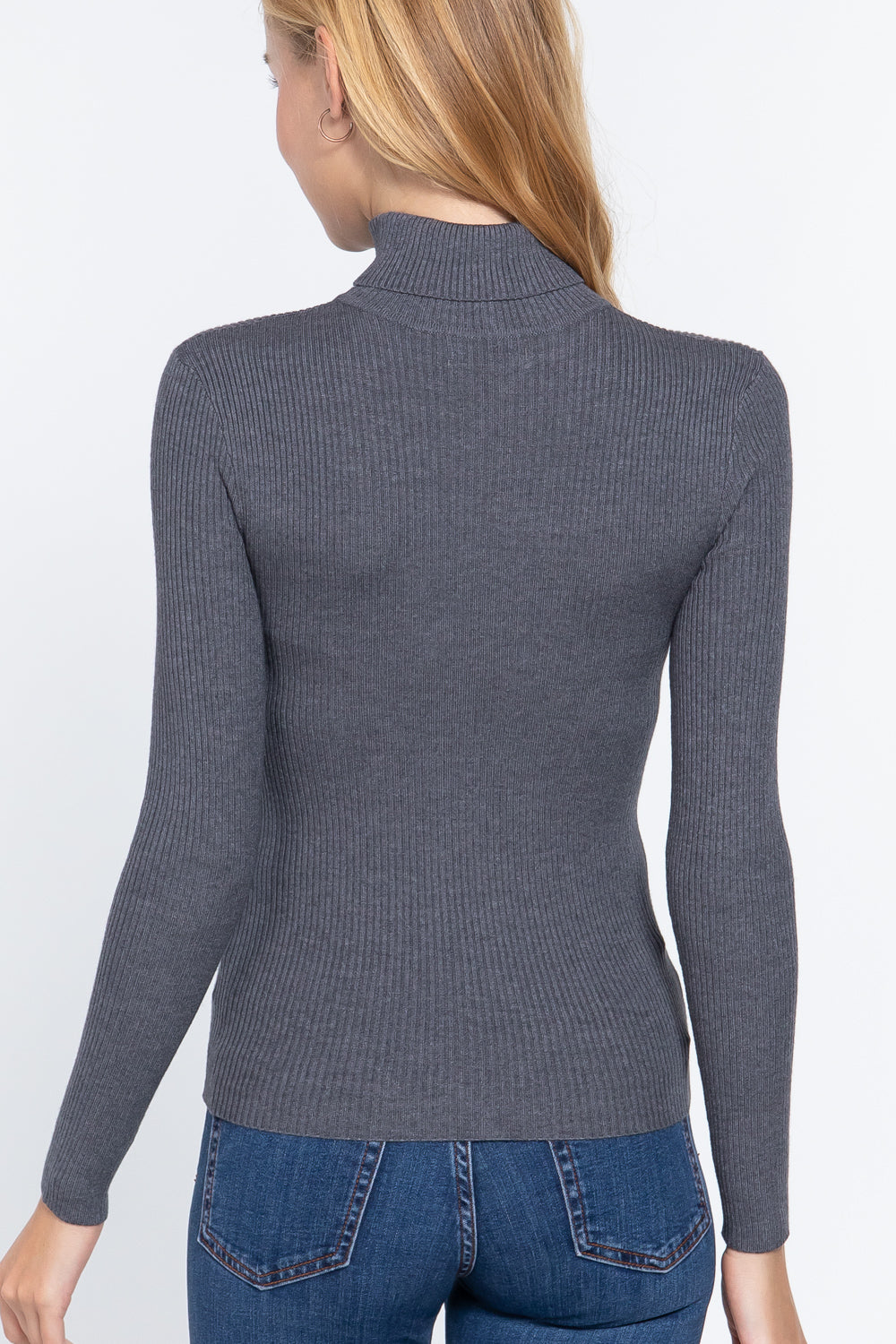 Women's Long Sleeve Turtle Neck Fitted Viscose Ribbed Sweater Cardigan