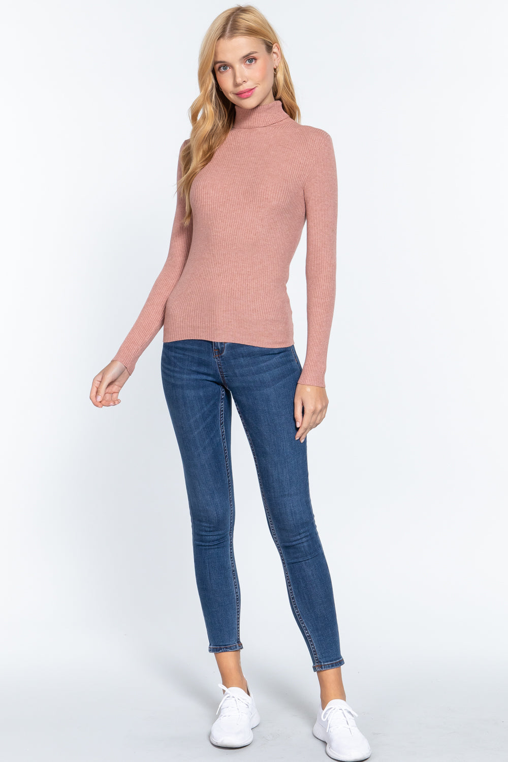 Women's Long Sleeve Turtle Neck Fitted Viscose Ribbed Sweater Cardigan