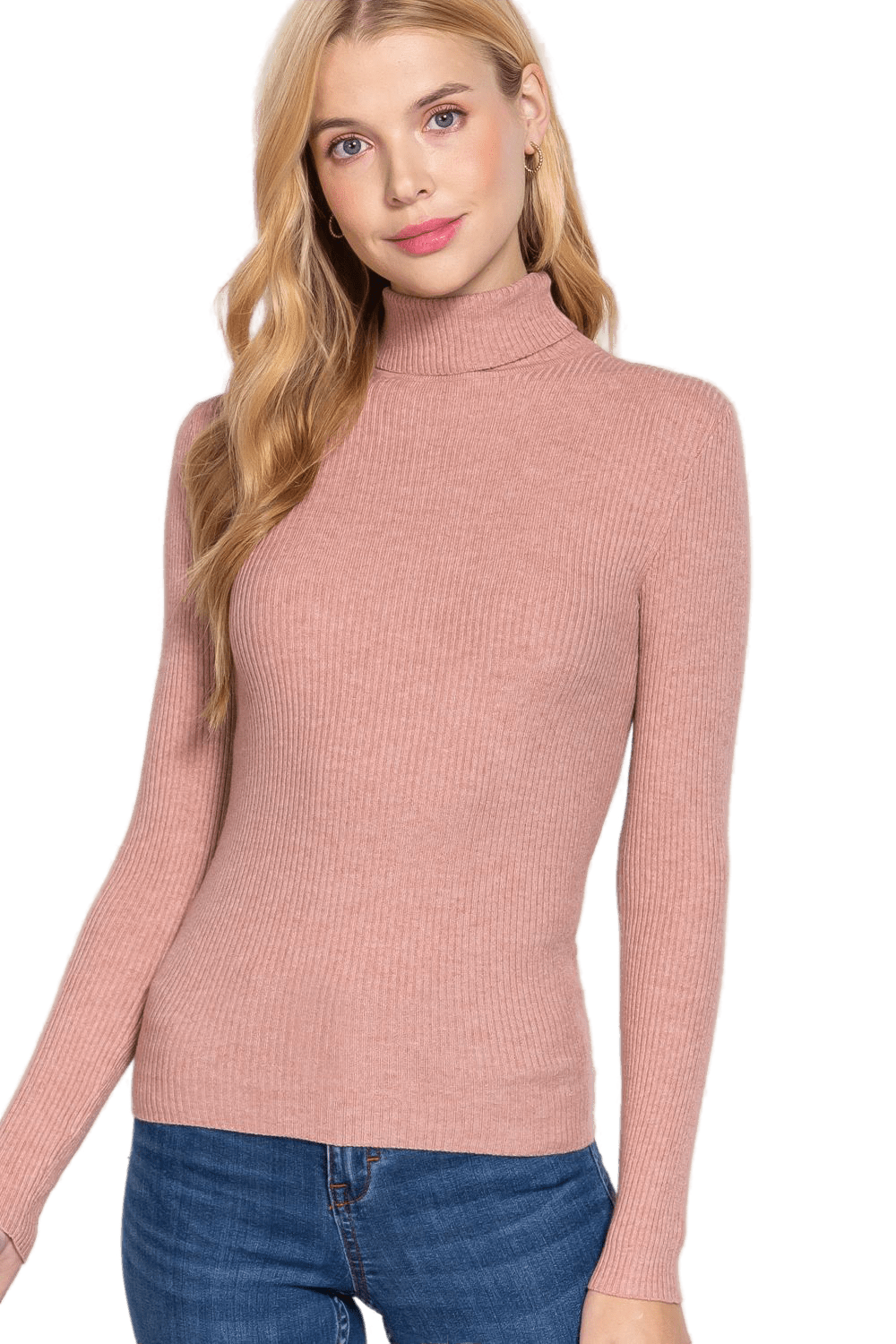 Women's Long Sleeve Turtle Neck Fitted Viscose Ribbed Sweater Cardigan