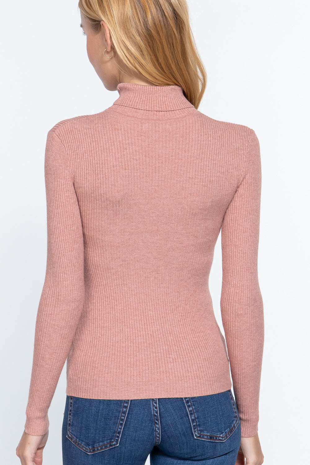 Women's Long Sleeve Turtle Neck Fitted Viscose Ribbed Sweater Cardigan