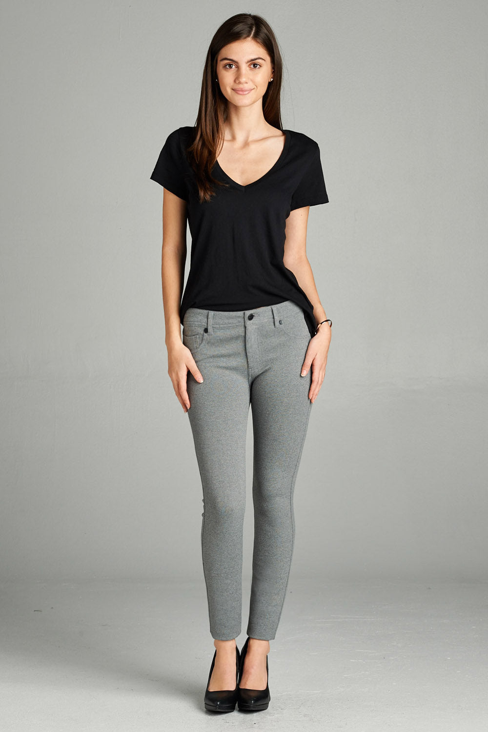 Khanomak 5 Pocket Shape Basic Solid Slim Fit Stretchy Skinny Long Thick Jegging Pants