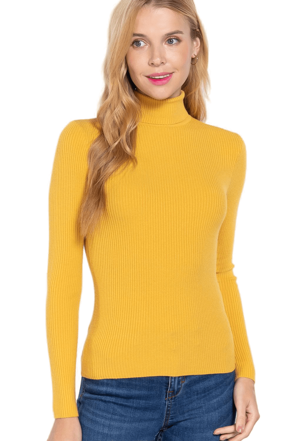 Women's Long Sleeve Turtle Neck Fitted Viscose Ribbed Sweater Cardigan