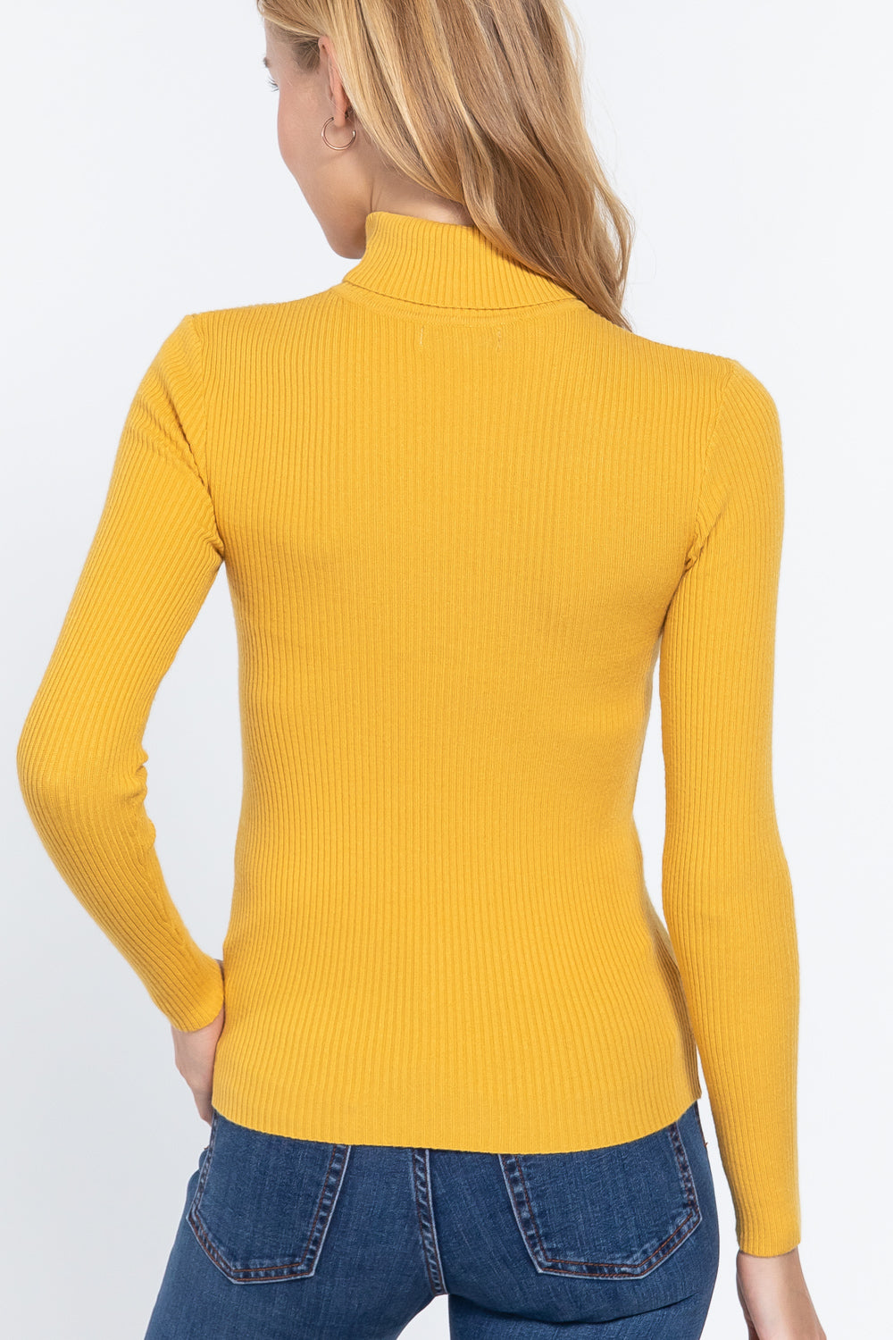 Women's Long Sleeve Turtle Neck Fitted Viscose Ribbed Sweater Cardigan