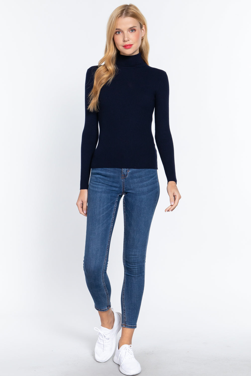 Women's Long Sleeve Turtle Neck Fitted Viscose Ribbed Sweater Cardigan