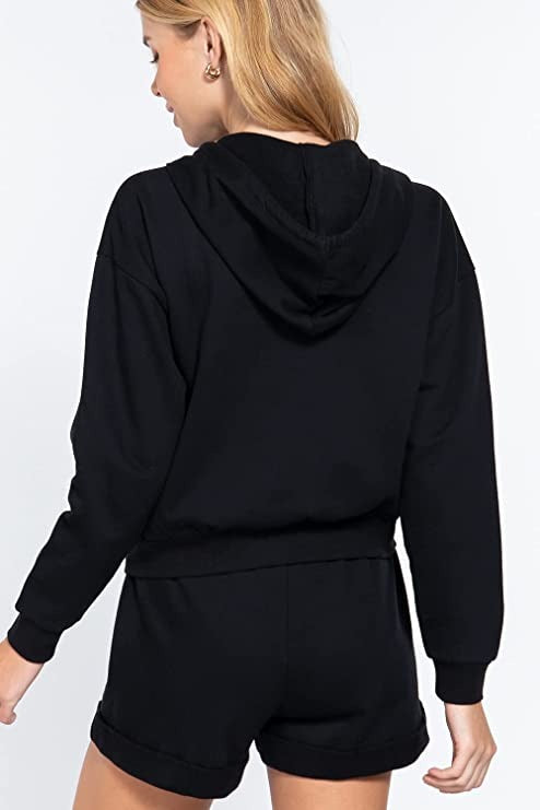 Women's Long Sleeve Inner Brushed French Terry Oversized Hoodie Zip Up Jacket