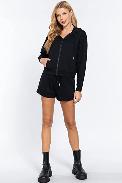 Women's Long Sleeve Inner Brushed French Terry Oversized Hoodie Zip Up Jacket