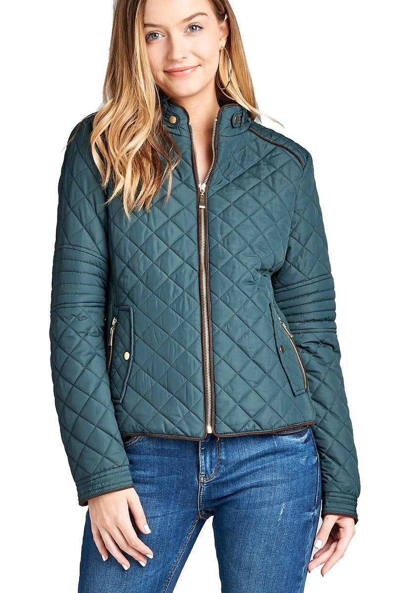 Khanomak Women's Quilted Padding Jacket With Suede Piping Detail