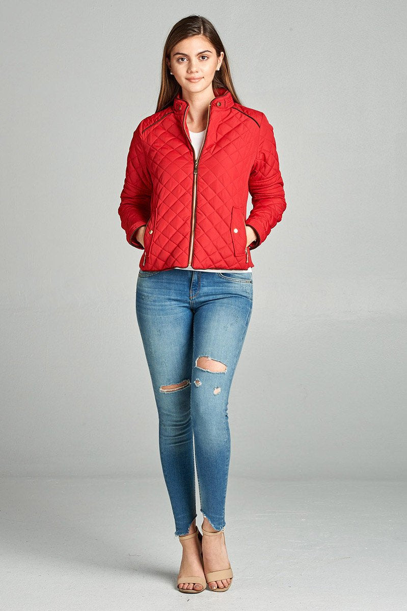 Khanomak Women's Quilted Padding Jacket With Suede Piping Detail