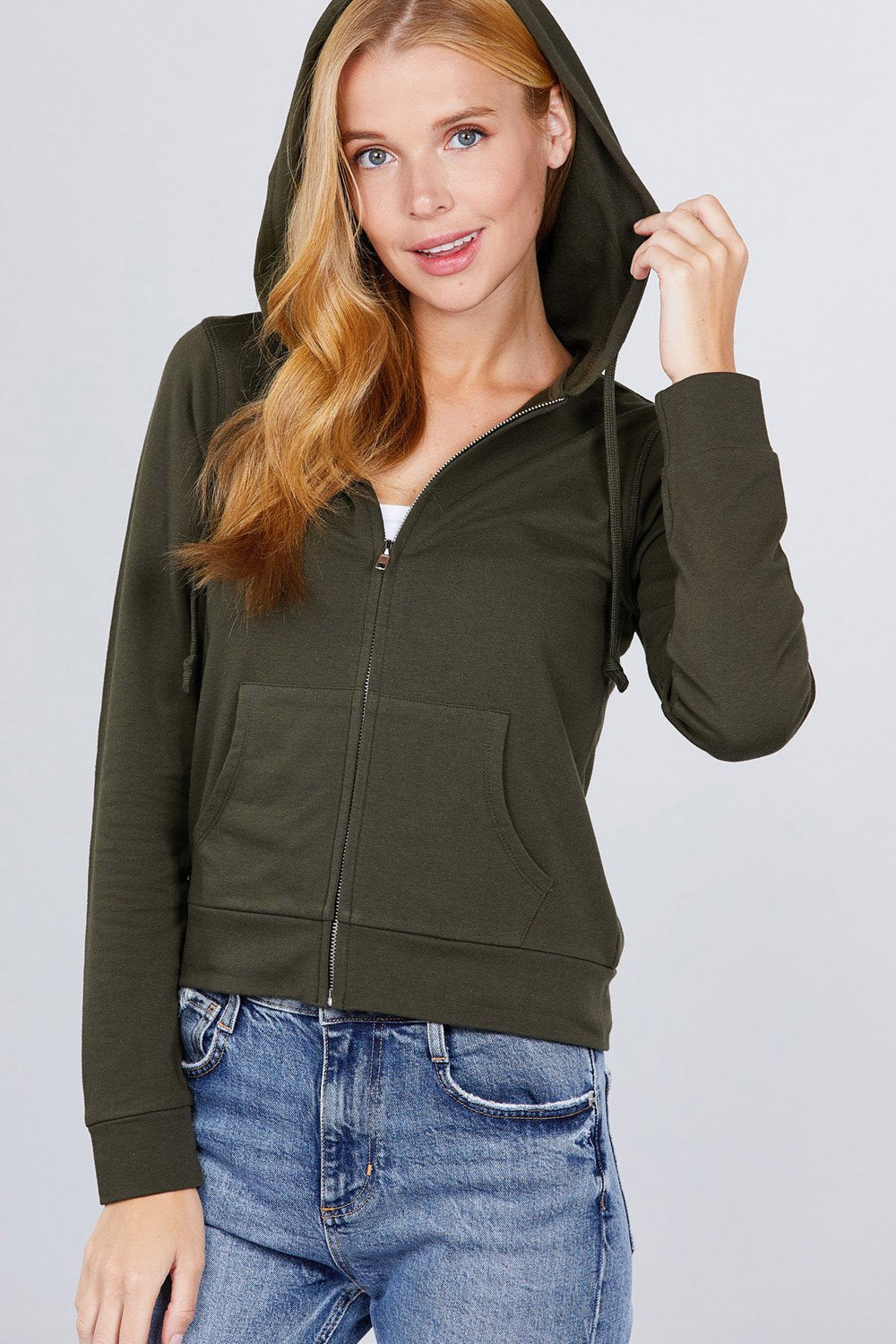 Long Sleeve Zipper French Terry Jacket with Kangroo Pocket