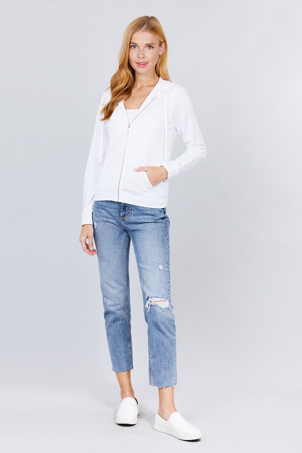 Long Sleeve Zipper French Terry Jacket with Kangroo Pocket