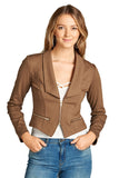Long Sleeve Zip Up Front Deep V Basic Collar Blazer Jacket