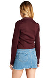 Long Sleeve Zip Up Front Deep V Basic Collar Blazer Jacket