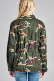 Khanomak Women's Plus Size Oversized Camouflage Print Utility Jacket