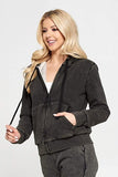 Women's Long Sleeve Acid Wash Sweatshirt Casual Zipper Pullover Hooded Jacket