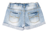 Khanomak Kids Girls' Denim Snap Button Rolled Up Shorts