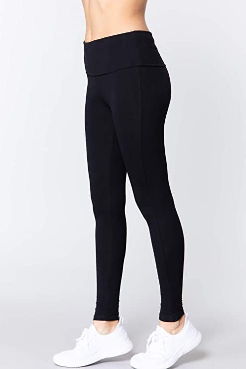 Women's Waist Banded Long Black Yoga Pants Small