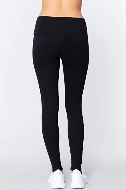 Women's Waist Banded Long Black Yoga Pants Small
