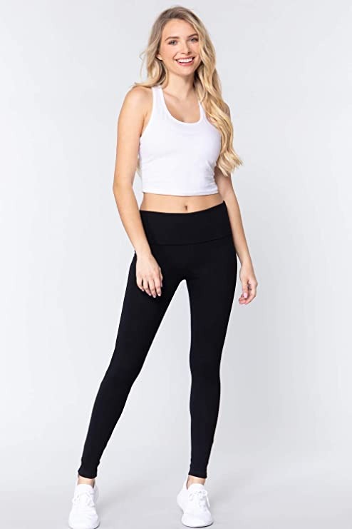 Women's Waist Banded Long Black Yoga Pants Small