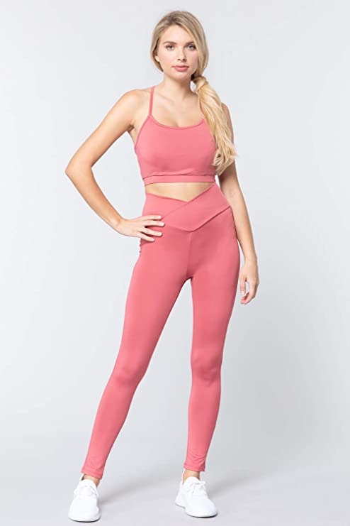 Women's Cross V Waist Band Althletic Workout Full Length Yoga Pants