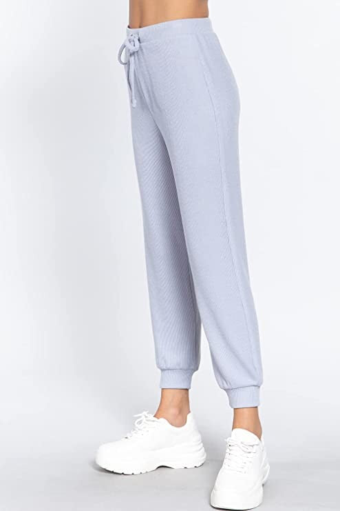 Women's  Waist String Detail Hacci Long Pants