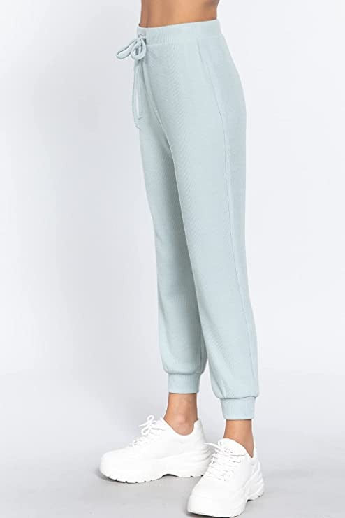 Women's  Waist String Detail Hacci Long Pants