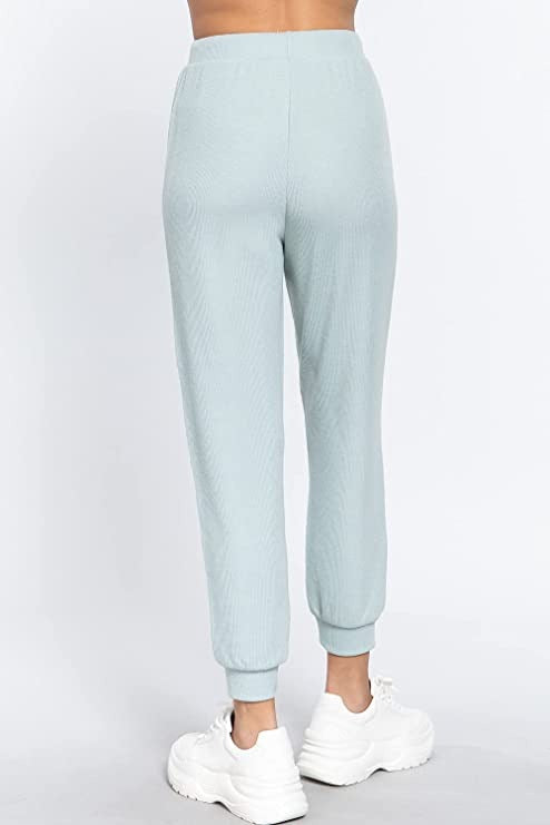 Women's  Waist String Detail Hacci Long Pants
