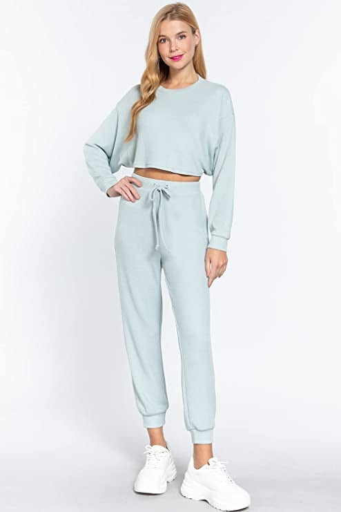Women's  Waist String Detail Hacci Long Pants