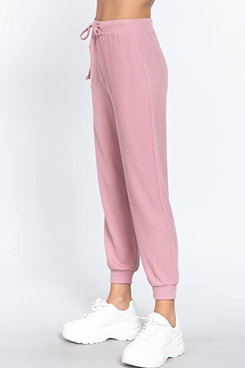 Women's  Waist String Detail Hacci Long Pants