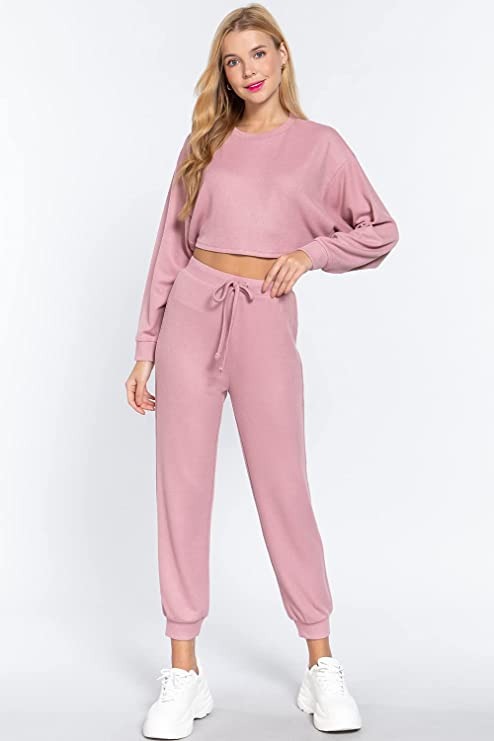 Women's  Waist String Detail Hacci Long Pants