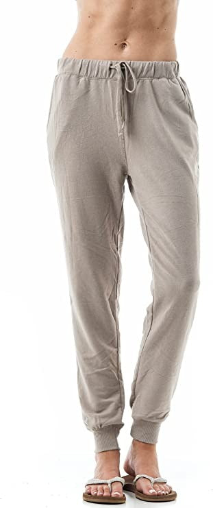 Khanomak Plain Long Drawstring Waist Front Pockets French Terry Joggers1