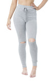Drawstring Spandex Stretchy Fitted Long Pants With Knee Slits Leggings