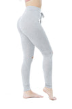 Drawstring Spandex Stretchy Fitted Long Pants With Knee Slits Leggings
