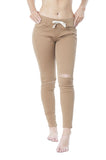 Waist Drawstring Knee Slit Twill Skinny Pants